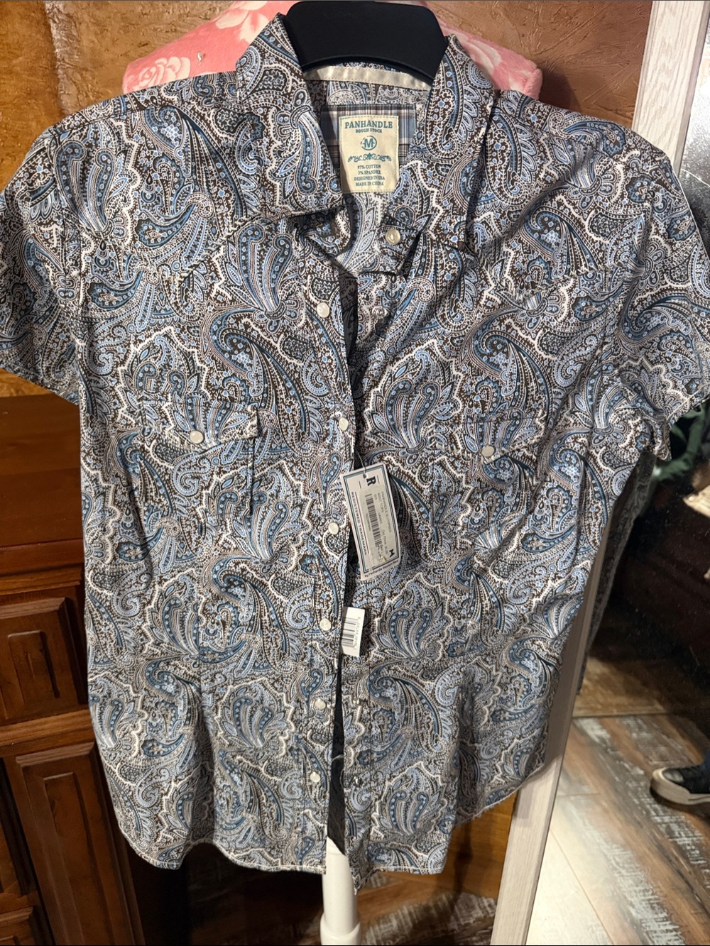 Panhandle Slim womens Blue and White Paisley Short Sleeve Western Shirt